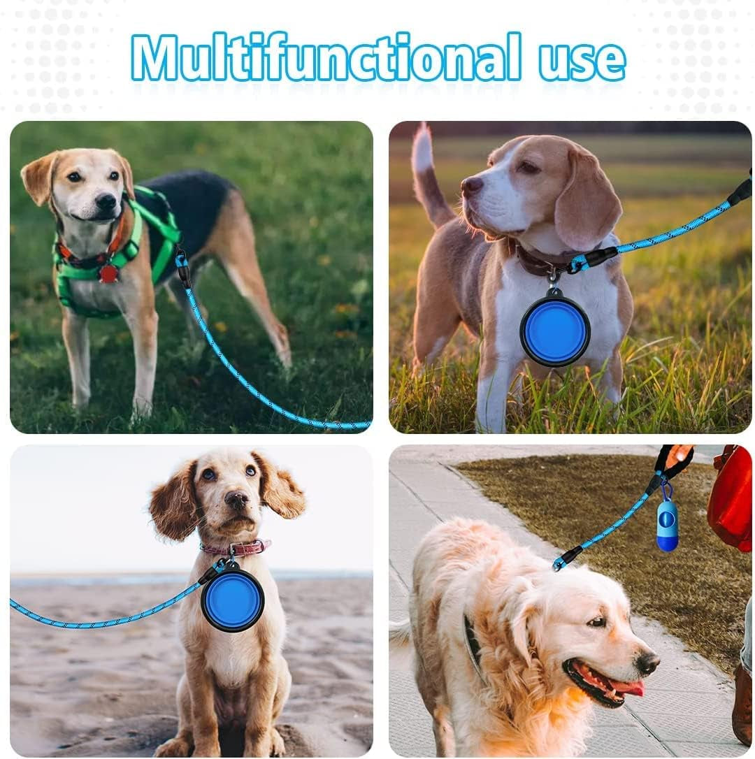 2 Pack 2/5/6 FT Dog Leash with Comfortable Padded Handle Reflective Dog Leashes for Medium Large Dogs with Collapsible Pet Bowl and Garbage Bags… (Black+Blue, 1/2'' X 5 FT)…